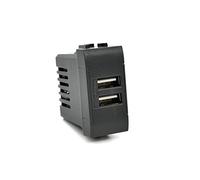 Vetrineinrete® Modulo presa doppia USB da muro per placca cassetta 503 compatibile con living light international air 5V 2 Usb (Nero)