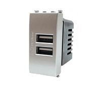 Vetrineinrete® Modulo presa doppia USB da muro per placca cassetta 503 compatibile con Vimar Plana 5V 2 Usb (Silver)
