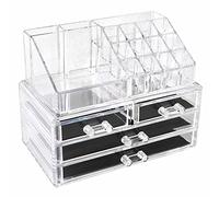 Vetrineinrete® Organizer per trucchi e pennelli per rossetti scatola trasparente con cassetti e scomparti organizzatore per cosmetici espositore vari modelli (4 cassetti) D58