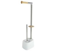 Vetrineinrete® Piantana porta rotolo e scopino minimal per bagno salvaspazio da terra per wc in metallo base porta scopino arredo bagno (Bianco)