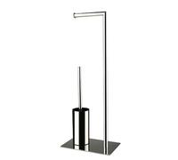 Vetrineinrete® Piantana porta rotolo e scopino per bagno salvaspazio da terra per wc in metallo lucido base rettangolare arredo bagno