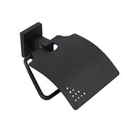 Vetrineinrete® Porta rotolo per carta igienica da muro con coperchio basculante in acciaio nero fissaggio con viti o senza viti arredo bagno