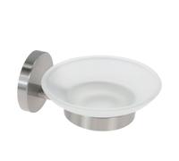 Vetrineinrete® Porta sapone in acciaio satinato con piattino vetro satinato accessori da bagno porta saponetta