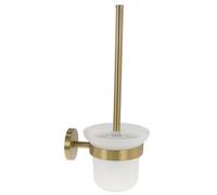 Vetrineinrete® Porta scopino in acciaio oro con bicchiere vetro satinato accessori da bagno porta spazzolone per wc water
