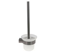Vetrineinrete® Porta scopino stilizzato in acciaio con bicchiere vetro satinato accessori da bagno porta spazzolone per wc water