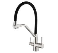 Vetrineinrete® Rubinetto da cucina a tre vie per depuratore d’acqua doppia leva per Acqua calda fredda e depurata canna flessibile in silicone Sistema Osmosi