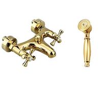 Vetrineinrete® Rubinetto per bagno miscelatore doppio comando lavabo bidet vasca doccia in ottone oro lucido (Vasca) A75