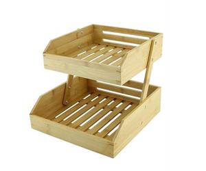 Vetrineinrete® Scaffale multiuso in legno 2 3 livelli per cucina bagno portaoggetti cesto per frutta verdura portapane (2 Livelli)