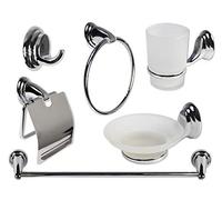Vetrineinrete® Set Bagno Moderno in Acciaio Cromato e Vetro Satinato Opaco 6 Pezzi Accessori arredo Bagno 69985 P34