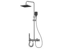 Vetrineinrete® Set colonna doccia termostatica 4 vie soffione grande doccetta rubinetto idroscopino miscelatore con ripiano integrato design moderno grigio scuro