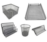 Vetrineinrete® Set di accessori ufficio 5 pezzi con portapenne porta lettere documenti e bigliettini da visita organizer a rete metallica traforata 08230 (Grigio) P87