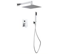 Vetrineinrete Set doccia da incasso quadrato miscelatore 2 vie soffione 25x25 cm con doccetta staffa flessibile 180 cm (Silver)