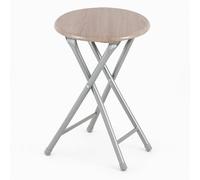 Vetrineinrete® Sgabello pieghevole MDF moderno rotondo rovere chiaro sedia sgabellino richiudibile salvaspazio Ø30x46 cm