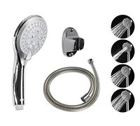 Vetrineinrete® Soffione con tubo flessibile da 1,8 metri doccetta a mano telefono da vasca doccia per bagno con supporto staffa a muro fissaggio con viti a parete grigio diametro 12 cm 52048 E45