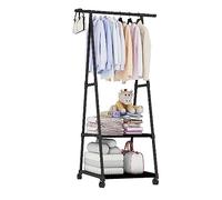 Vetrineinrete® Stand Appendiabiti in metallo per abiti con ruote 2 ripiani espositore guardaroba 160X55X42 cm (Nero)