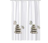 Vetrineinrete® Tenda per doccia vasca da bagno impermeabile peva 12 ganci con fondo bianco decorazione con sassi stile shabby chic 240x200 cm