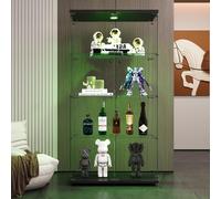 Vetrinetta in Vetro,Vetrinetta Espositiva a 4 piani con LED,Vetrinetta Espositiva con 2 Ante e Serratura,Vetrine Collezionismo,Vetrina Soggiorno Moderna,80.5×36.5×164 cm, Nero