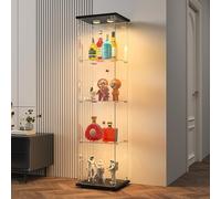 Vetrinetta in Vetro,Vetrinetta Espositiva LED RGB a 7colori,Vetrina Soggiorno Moderna con 4 Ripiani in Vetro con 1Porta e Serratura,Vetrine per Collezionismo,164x42.5×36.5cm,Vetrina negozio,Nero