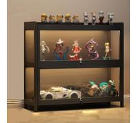 Vetrinetta Plexiglass Trasparente con Luce LED Vetrina Espositiva per Collezionismo con Antas a Cassetto con Chiusura per Collezione, Antipolvere Teca Espositiva(Black,70x32.4x72cm)