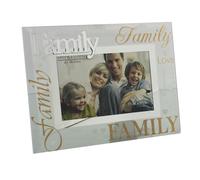 Vetro 6 x 4 Foto Cornice con Specchio Vetro E Brillantini Lettere - Famiglia