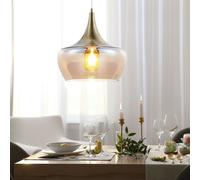 Vetro Appesa Coprire Lampada Amber Soggiorno Design Sospensione Ottone Antico