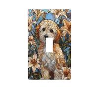 Vetro colorato Cane Floreale Gigli Interruttore Della Luce Copertura Decorativa Singola Toggle 1 Gang Piastra Da Parete per Cucina Agriturismo Camera Da Letto Bagno Arte Decor