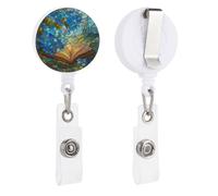Vetro colorato Conoscenza Poetica Libro Antico Porta Badge retrattile Reel Clip ID Card Holder per Medico Infermiere Studente Ufficio Lavoratore