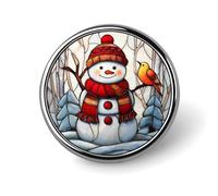 Vetro colorato di un simpatico pupazzo di neve e uccello spilla rotonda per uomo donna moda distintivo collare pin vestito giacca zaino accessori