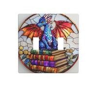 Vetro colorato Dragon On Books Double Gang Toggle Light Cover Wall Plate Switch Decor Dimensioni standard - 11,4 x 11,4 cm
