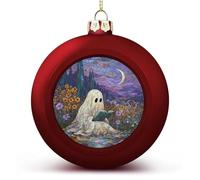 Vetro colorato Fantasma Lettura Fiori di campo Campo di Natale Ornamenti Infrangibili Appeso Rosso Albero di Natale Palline per albero di Natale Decorazione Vacanze Festa di Nozze
