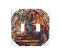 Vetro colorato Fantasy Dragon On Old Books Double Gang Toggle Light Cover Wall Plate Decor Dimensioni standard - 11,4 x 11,4 cm