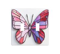 Vetro colorato farfalla rosa con ali rosse doppia gang interruttore luce copertura parete interruttore Decor dimensioni standard - 11,4 x 11,4 cm