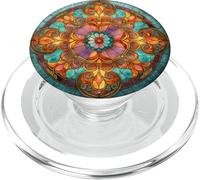 Vetro colorato stile mandala floreale blu estetica bohémien PopSockets PopGrip per MagSafe