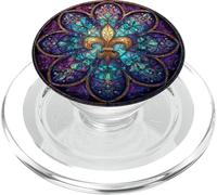 Vetro colorato stile mandala floreale blu estetica bohémien PopSockets PopGrip per MagSafe