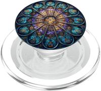 Vetro colorato stile mandala floreale blu estetica bohémien PopSockets PopGrip per MagSafe