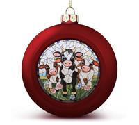 Vetro colorato Tre carine mucche del fumetto ornamenti palla di Natale infrangibili appesi palle di Natale per la decorazione dell'albero di Natale rosso palle per le feste di nozze