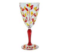 Vetro di Murano Vino Rosso Giallo Floreale Dipinto a Mano Altezza 19.3cm Venezia
