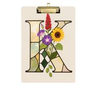 Vetro Fiore Lettera K Pretty Appunti Hard Board per Legale Donne Allenatori di Basket Dimensione 9 x 12.5 Tablas para escribir
