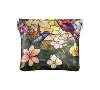 Vetro macchiato Bella Uccelli Fiori Colorati Moda PU Leather Change Borsa Fancy Trucco Periodo Borsa per le Donne monedero para Hombre