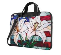 Vetro macchiato Lilly Flower Bandiera Americana Laptop Bag Laptop Case 15.6 Pollice Borse per Computer Imbottito Copertura Del Manicotto Per Le Donne Uomini