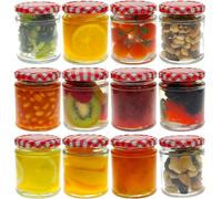 Vetro Marmellata Barattoli Rotondo Con Rosso a Quadretti Coperchi 190ml 6/ 12/