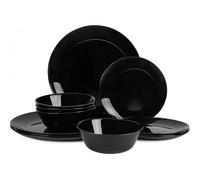 Vetro Opalino Servizio da Piatti Set 12 Pezzi, Nero Servizio da Tavola con 4 Piatti Piani, 4 Piatti da Dessert, 4 Ciotole Cereali, Lavabile in Lavastoviglie, Adatto per Microonde Contenuto della confe