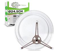 Vetro Piatto Microonde Universale con Diametro Ø 24,5 cm Adatto per LG e Altri Marchi con Piatto Rotante da 245 mm - Il Set Include un Trascinatore Microonde - ONIX TECH