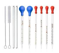 Vetro Pipette, JESSTOLO 6 pezzi Pipettatori Contagocce Graduati in Vetro Prova Pipettare con Silicone Tappi, 2 pezzi Pipette Spazzolini e 2 pezzi Agitatore in Vetro per Laboratorio, Chimica