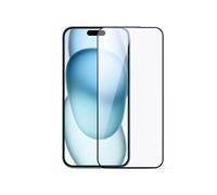 Vetro temperato 2.5D anti-luce blu, antipolvere e con cornice nera per iPhone 15 Plus/16 Plus