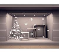 vetrofania natalizia adesivo vetrina albero natale merry Christmas ADESIVI Fiocco di Neve vetrina negozi natalizia Stickers Finestra Decorazione v05 (ORO APPLICAZIONE INTERNA)