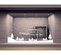 vetrofania natalizia per vetrine negozi adesivo vetrina albero natale merry Christmas ADESIVI Fiocco di Neve vetrina negozi natalizia Stickers Finestra Decorazione v37 (ARGENTO, APPLICAZIONE INTERNA)