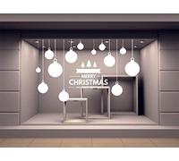 vetrofania natalizia per vetrine negozi adesivo vetrina albero natale merry Christmas ADESIVI Fiocco di Neve vetrina negozi natalizia Stickers Finestra Decorazione v21 (ARGENTO, APPLICAZIONE INTERNA)