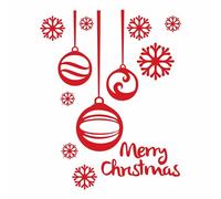 Vetrofanie Natalizie e Decorazioni di Natale - Scritta Merry Christmas - Palline E Fiocchi di Neve Colore:Rosso- Decorazioni Natalizie Xmas - Stickers, Decal,addobbi, Natale, Christmas cod 1375-1