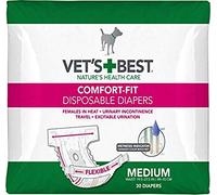 Vets Best Pannolini per cani comodi | Pannolini usa e getta per cani femminili | Assorbenti con vestibilità a prova di perdite | M, 30 pezzi, bianco